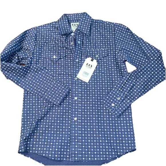 Ely Cattleman Youth M Pearl Snap Western Shirt Blue Long Sleeve Pockets - Picture 1 of 5